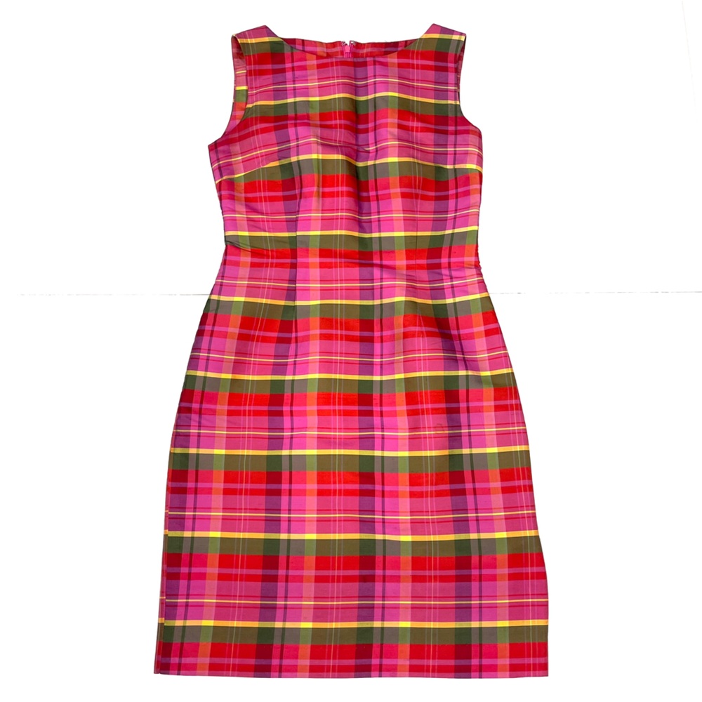 Vintage 90s Y2K David Warren Petites New York Plaid 100% Silk Sheath Dress